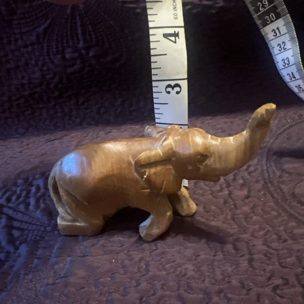 Vintage 5x2x3 Elephant Sitting Hand-Carved Wood Wooden Figurine Trunk Trumpeting